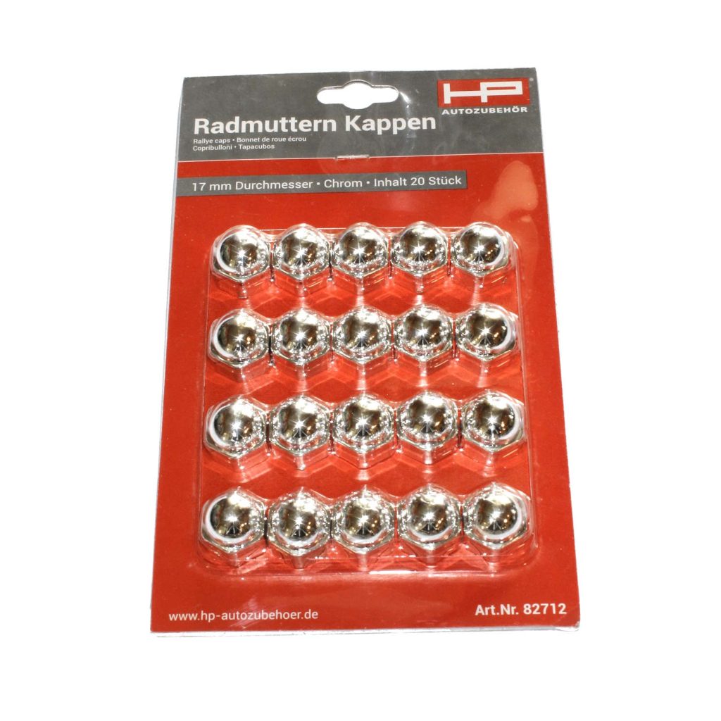 20 st hjulmutterkåpor i krom utförande och 17 mm sexkant passform