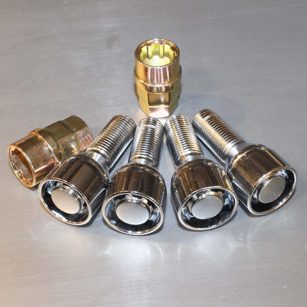 låsbultar M14x1.5 kona 30mm gänga 4-pack inkl. två nycklar Carbonado varumärke